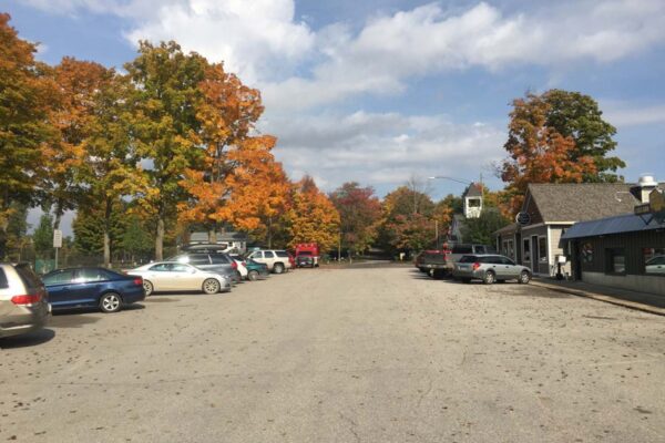 View of the busy parking lot at Lake Ann Brewing.